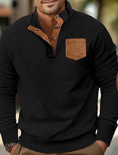  Per uomo Maglia Nero Bianco Vino Blu marino Blu Colletto Mao Blocco di colori Patchwork Sport & Outdoor Quotidiano Ferie Poliestere Velluto a coste Streetwear Essenziale Casual Primavera & Autunno