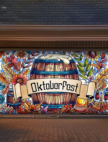  Κάλυμμα Πόρτας Γκαράζ Oktoberfest 2025 Γερμανίας Μπανερ Μπρετσέλα Μπίρας Vintage Αγροικίας Μεγάλο Φόντο Διακόσμησης για Γιορτινό Εξωτερικό Γκαράζ Διακόσμηση Τοίχου Σπιτιού