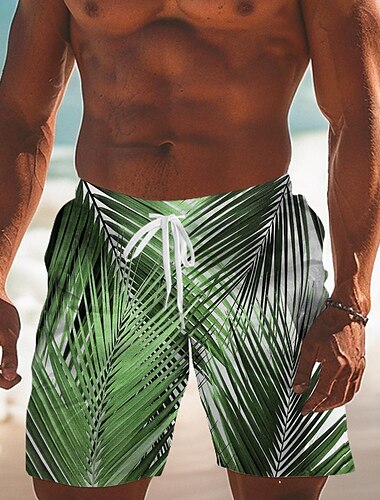  Herren Blatt Tropische Pflanzen Badeshorts Boardshorts Badeshorts Shorts Kurze Hosen Mittlere Taillenlinie Modisch Strassenmode Designer Casual Täglich Festtage Tasche Kordelzug Elastische Taille