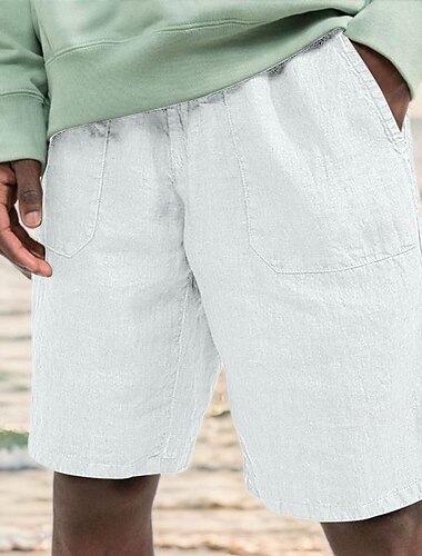  Herre Shorts Linneshorts Sommer shorts Strandshorts Lomme Snørelukning Elastisk Talje Vanlig Komfort Åndbart Knælængde Afslappet Daglig Ferie Mode Klassisk Stil Sort Hvid