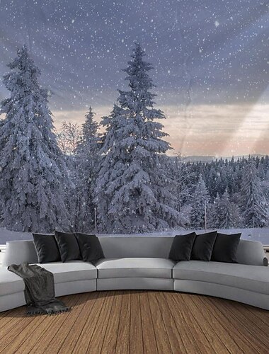  winter natuur bos hangend tapijt kunst aan de muur groot tapijt muurschildering decor foto achtergrond deken gordijn thuis slaapkamer woonkamer decoratie