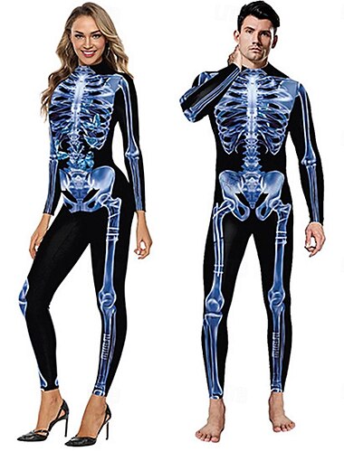  couples halloween carnaval muscle squelette cadre horreur impression numérique défilé fête performance costume