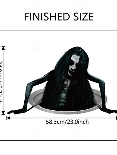  Kreativer Halloween-Horror-Bodenaufkleber – neues Design 2024, gruselige langhaarige Frau, perfekt für Wohnzimmerdekor und Atmosphäre