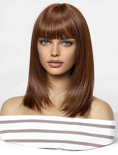  14-Zoll-Kunsthaarperücken für Damen, lila, kurzes, lockiges Bobo-Haar mit Pony, täglich frisch, schöne Party