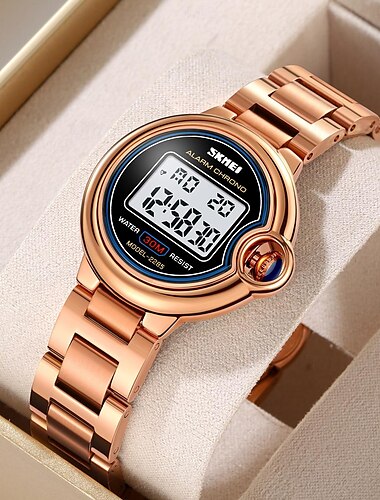  SKMEI Dam Digital klocka Mode Vardaglig klocka Armbandsur Självlysande Alarmklocka Kalender Datum Rostfritt stål Klocka