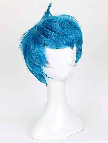  Perucas cosplay Azul Yaki Liso Cabelo Sintético Curto perucas Mulheres perucas Para festa