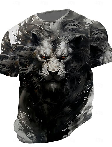  Men's Wolf Tiger T shirt Short Sleeve T shirt 3D Print Crew Neck Shirt Fashion Designer Street Daily Sports Black White Gray Summer Spring Clothing Apparel S M L XL 2XL 3XL