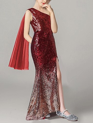  Mädchen' 3D Feste Farbe Party Kleid Ärmellos Sommer Leistung Party Geburtstag Prinzessin Schön Süß kinderkleidung 4-12 Jahre abendkleider Fischschwanzkleid Maxi Regular Fit