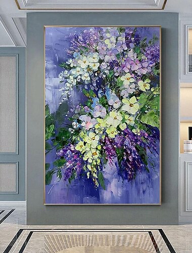  Large original art blooming orchid flower oil painting Abstract Blue Purple Yellow flower wall art living room decor palette knife painting Unframed