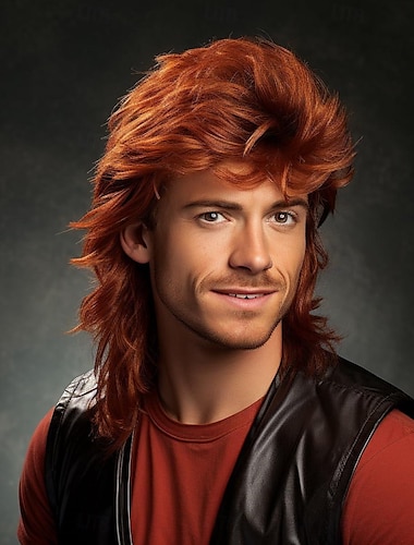 Peluca pelirroja rubia con mechones de pelo, pelucas divertidas para adultos, pelucas de pop rock, pelucas de Joe Dirt para carnaval, pelucas de fiesta de cosplay de los años 70 y 80