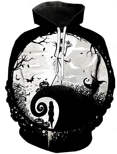  Jack Skellington Kapuzenshirt Zeichentrick Manga Anime 3D Vordertasche Grafik Kängurutasche Für Paar Herren Damen Erwachsene Halloween Karneval Maskerade 3D-Druck Casual