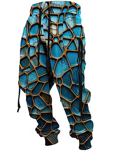  Herre Grafisk Joggebukser Jogger Bukser Medium Midje Elastisk midje med snøring Årgang Fritid utendørs Gate Hverdag Lomme Vår Høst Vinter 3D-utskrift Blå