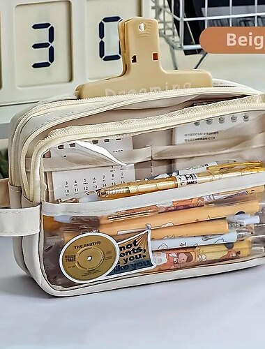  neue transparente Stifttasche mit großer Kapazität, mehrschichtige Schreibwarentasche zur Aufbewahrung von Federmäppchen für Schüler