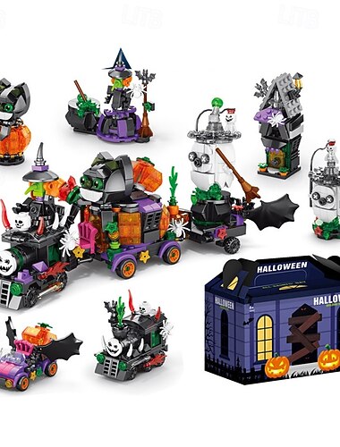  lembrancinhas de festa de Halloween brinquedos para crianças, casa assombrada de Halloween 6 em 1 conjunto de blocos de construção presente 601pcs, brinquedos de Halloween mini tijolos fofos sacos de