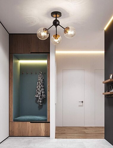  led-plafondlampen 3-kleuren lichtbron 18/41cm 1/3-lichts vintage semi-inbouw plafondlamp met glazen bol e26/e27 zwarte plafondlamp voor hal trap veranda entree keuken slaapkamer wasruimte boerderij