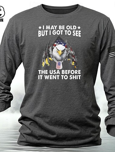  Amerikanische US-Flagge Adler Brief drucken Heather Grey Weiß Wein T Shirt Herren Grafik 100% Baumwolle Hemd Klassisch Brautkleider schlicht Hemd Langarm Bequemes T-Shirt Frühling Herbst