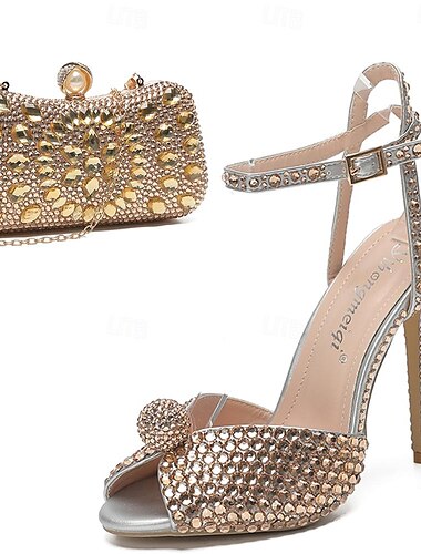  Damen Hochzeit Schuhe Abendschuhe Fersen mit Knöchelriemen Komfort Schuhe Hochzeit Party Farbblock Kontrastfarbe Hochzeits-Heels Hochzeitssandalen Brautschuhe Strass Kristall Imitationsperle