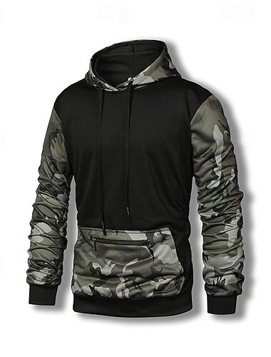  Bărbați Hanorac cu Glugă Negru Capișon Bloc Culoare Culoare Camuflaj Peteci Buzunar Sporturi & Exterior Zilnic Concediu Șic Stradă De Bază Casual Primăvara & toamnă Îmbrăcăminte Hanorace hanorace