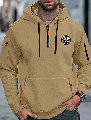  Homens Moletom Quarter Zipper Hoodie Tático Preto Branco Vinho Azul Marinha Azul Real Com Capuz Tecido Bolsos Desportos e Ar livre Diário Feriado Roupa de rua Legal Casual Primavera & Outono Roupa