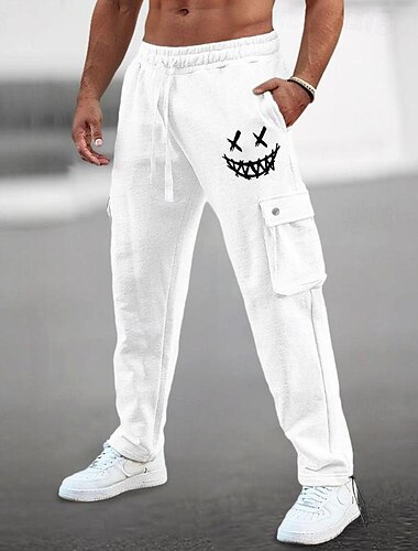  Herren Jogginghose Trainingshose Elastische Taille Multi Pocket Gerade geschnitten Graphic Komfort Atmungsaktiv In voller Länge Sports Outdoor Casual Freizeit Sport Sport Modisch Schwarz Weiß