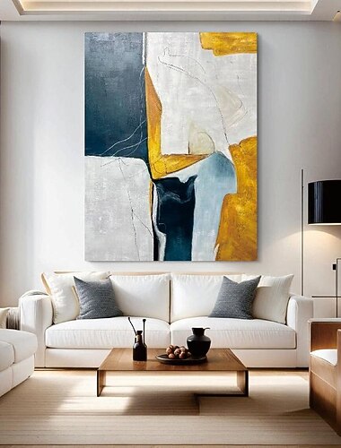  abstract schilderij handgemaakt groot olieverfschilderij wandkunst abstract schilderij op canvas handgemaakt blauw schilderij wit textuur schilderij milimalistische kunst voor woonkamer kunst