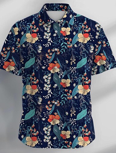  Herren Rose Blumen Tropische Blumen Hemd Hawaiihemd Sommerhemd Knopfhemd Kurzarm Hemd Umlegekragen Hemden mit Kragen Brautkleider schlicht Strand Design Urlaub Normal Abendgesellschaft Weiß Rote Blau
