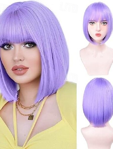  Bob-Perücken für Damen, Bob-Perücke mit Pony, superweiche und leicht zu tragende, glatte Bob-Perücke, farbenfrohe Kunsthaar-Perücke für den Alltag, Cosplay und Karneval