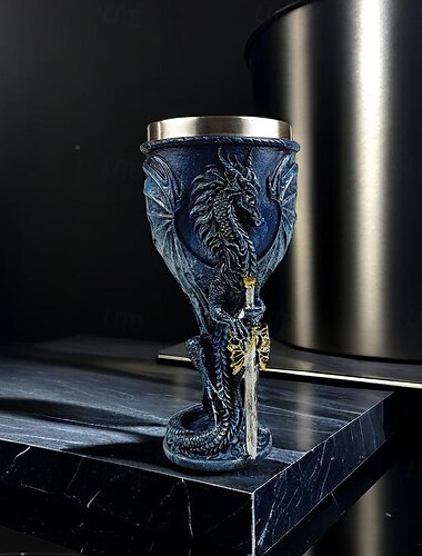  Mittelalterlicher Weinkelch mit Drachenschwert, Rotweinglas mit 3D-Drachenstiel und Edelstahl-Innenfutter, Fantasy-Bargeschirr-Geschenk für Männer und Frauen