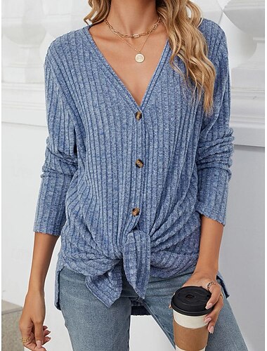 بلوزة تونيك نسائية كاجوال بلون سادة وأزرار وأكمام طويلة وبلوزات عادية ورقبة على شكل حرف V مناسبة للاستخدام اليومي باللون الأزرق والأرجواني والكاكي والرمادي والربيع والخريف والشتاء   بلوزة تونيك نسائية كاجوال بلون سادة وأزرار وأكمام طويلة وبلوزات عادية ورقبة على شكل حرف V مناسبة للاستخدام اليومي باللون الأزرق والأرجواني والكاكي والرمادي والربيع والخريف والشتاء