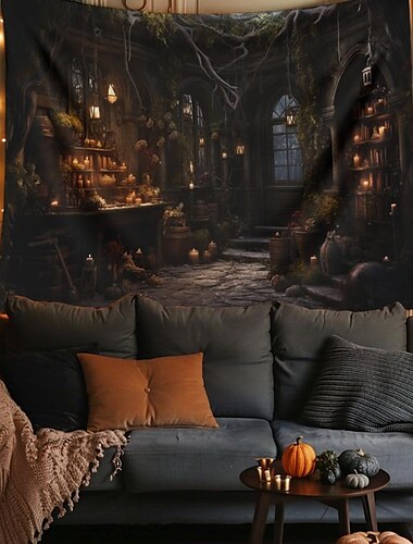  Halloween Dekorationen gejagtes Haus hängen Wandteppich Wandkunst große Wandteppich Wandbild Dekor Fotografie Hintergrund Decke Vorhang Haus Schlafzimmer Wohnzimmer