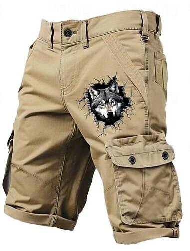  Herren Tier 3D-Druck Wolf Cargo Shorts Kurze Hosen Mittlere Taillenlinie Sport Modisch Designer Outdoor Sports Outdoor Casual Multi Pocket Designer Bekleidung