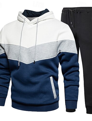  Herren Hoodie Sweatshirt Kapuze Trainingsanzug Jogginganzug Weiß Wein Orange Grün Mit Kapuze Farbblock Patchwork 2 teilig Sport & Natur Täglich Festtage Strassenmode Basic Brautkleider schlicht