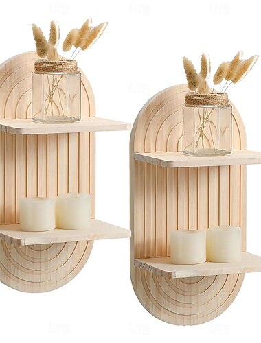  2 szintes íves fa lebegő polc század közepén fali polcok modern boho fali polc retro falra szerelhető fa boltíves fali dekoráció hálószoba osztálytermi fürdőszobába, óvodai bemutató