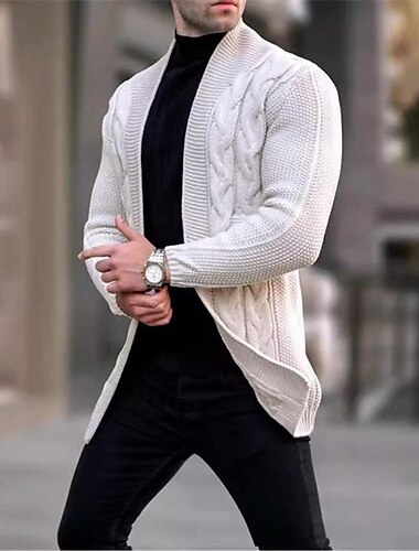  Herren Strickjacke Strickpullover Gedrehtes Stricken Standard Feste Farbe Öffnung vorne Modisch Klassisch Freizeitskleidung Verabredung Bekleidung Herbst Winter Schwarz Weiß S M L