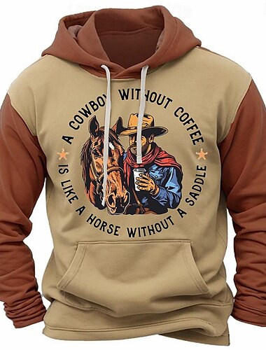  Men's Cowboy Hoodie Hoodies Sweatshirt Hoodie Long Sleeve Hooded Sweatshirt Crew Neck Fashion 3D Print Light Brown Blue Fall Winter Designer