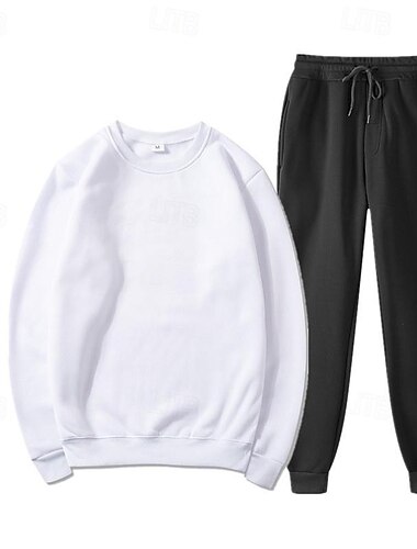  Herren Trainingsanzug Jogginganzug Jogginganzüge Weiß Gelb Orange Grau Rundhalsausschnitt Glatt 2 teilig Sport & Natur Täglich Festtage Strassenmode Basic Brautkleider schlicht Frühling & Herbst