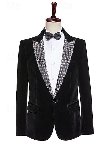  Heren Fluwelen Blazer Jack Tuxedo Feest Luxe Sparkle Effen Blazer Zwart Tailored Fit
