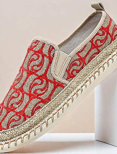  Bestickte Espadrilles für Herren – bequeme Fischerschuhe aus Canvas mit rotem Muster für die Freizeit und den Strand