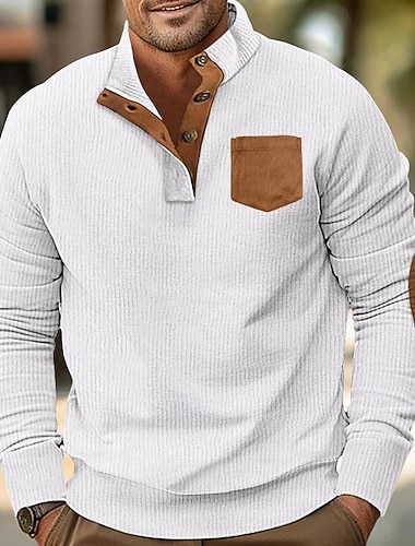  בגדי ריקוד גברים טרנינג שחור לבן יין כחול נייבי פול צווארון עומד(סיני) קולור בלוק טלאים ספורט וחוץ יומי חגים פוליאסטר קורדורוי סגנון רחוב בסיסי יום יומי קיץ & אביב ביגוד קפוצ'ונים חולצות טריקו