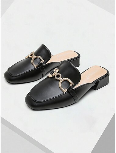  weiße Damen-Pantoletten aus Leder mit Strass-Schnalle – elegante Slipper zum Hineinschlüpfen für lässige und formelle Outfits