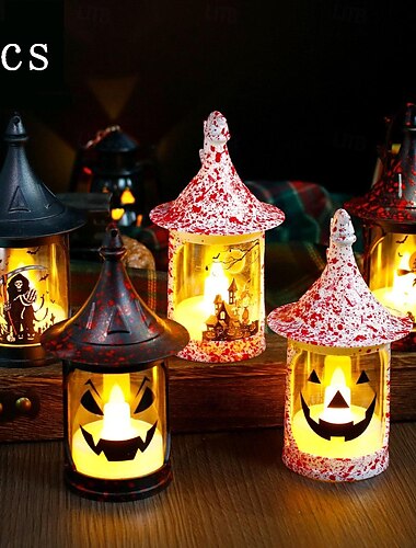  Halloween Kürbislaterne elektronisches Kerzenlicht Jack O Laterne leuchten Kürbis Nachtlampe Windlampe Grimasse Muster Halloween Party Atmosphäre Dekoration 1/3/5Stk