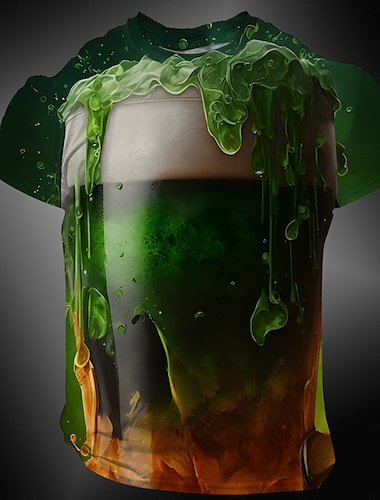  Hombre Cerveza Oktoberfest Camiseta Manga Corta Camiseta Impresión 3D Cuello Barco Camisa Moda Design Calle Diario Oktoberfest Naranja Verde Trébol Verano Primavera Ropa S M L XL 2XL 3XL