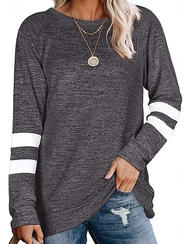  Damen T-Shirt lässig Streifenmuster Langarm Lange Oberteile Rundhalsausschnitt Alltag Blau Grün Grau Frühling Herbst
