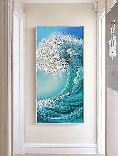  pictură în ulei realizată manual, pânză, artă de perete, textură abstractă modernă, peisaj cu val de mare, pentru decorarea casei, pictură rulată fără rame, neîntinsă