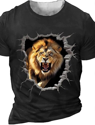  Per uomo Leone maglietta Manica corta maglietta Stampa 3D Girocollo Camicia Retrò vintage Informale Strada Informale Bar Nero Primavera estate Abbigliamento S M L XL 2XL 3XL