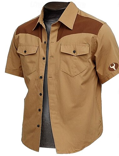  Per uomo Stampa Mucca Camicia da lavoro Camicia Western Camicia cargo Manica Corta Vintage Casual Stile Western Sport & Outdoor Uscire Estate Primavera Collo ripiegato Stampato Marrone Verde Cachi