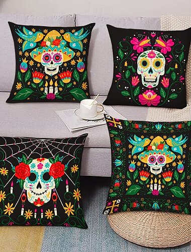  Halloween day of dead διακοσμητικό κάλυμμα μαξιλαροθήκης 1 τμχ μαλακή τετράγωνη μαξιλαροθήκη μαξιλαροθήκη για υπνοδωμάτιο καθιστικό καναπέ καρέκλα καναπέ