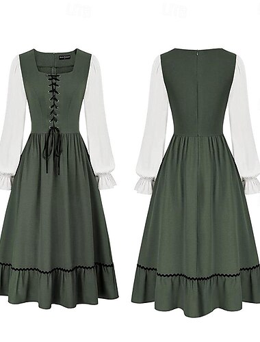  Retro Vintage Mittelalterlich Renaissance Kleid Ren Faire Dame Wikinger Damen Keltisch Seeräuber Maskerade Alltagstauglich Erwachsene Kleid