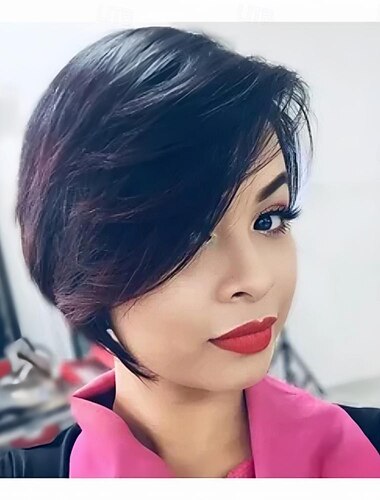  Pixie-Cut-Perücken mit Pony, kurze Bob-Perücke aus Echthaar für schwarze Frauen, kurze Pixie-Cut-Perücken ohne Lace-Front, maschinengefertigte Vollperücke ohne Klebstoff