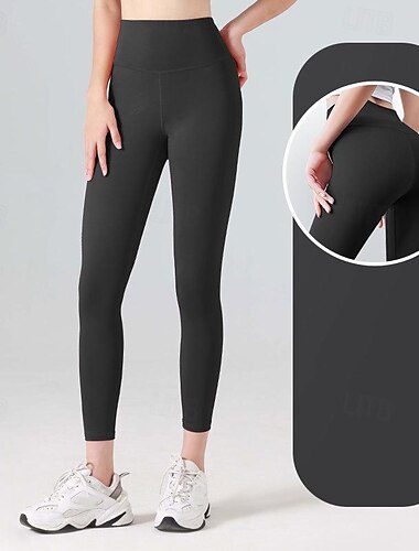  Damen Yogahose Yoga-Leggings Elastischer Bund Hohe Taille Yoga Fitnesstraining Pilates Strumpfhosen Dunkelgrau Schwarz Elfenbein Sport Sportkleidung Dehnbar Schlank